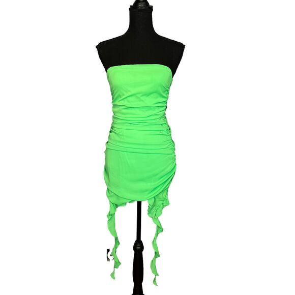 Superdown Green Strapless Mini Dress SMALL Resort Ruffle Tendrils Ruched $84 NEW - Picture 5 of 9